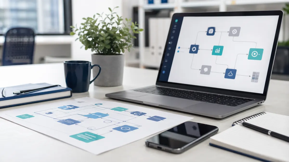 AI活用と業務改善の流れを検討するデスク上の写真
