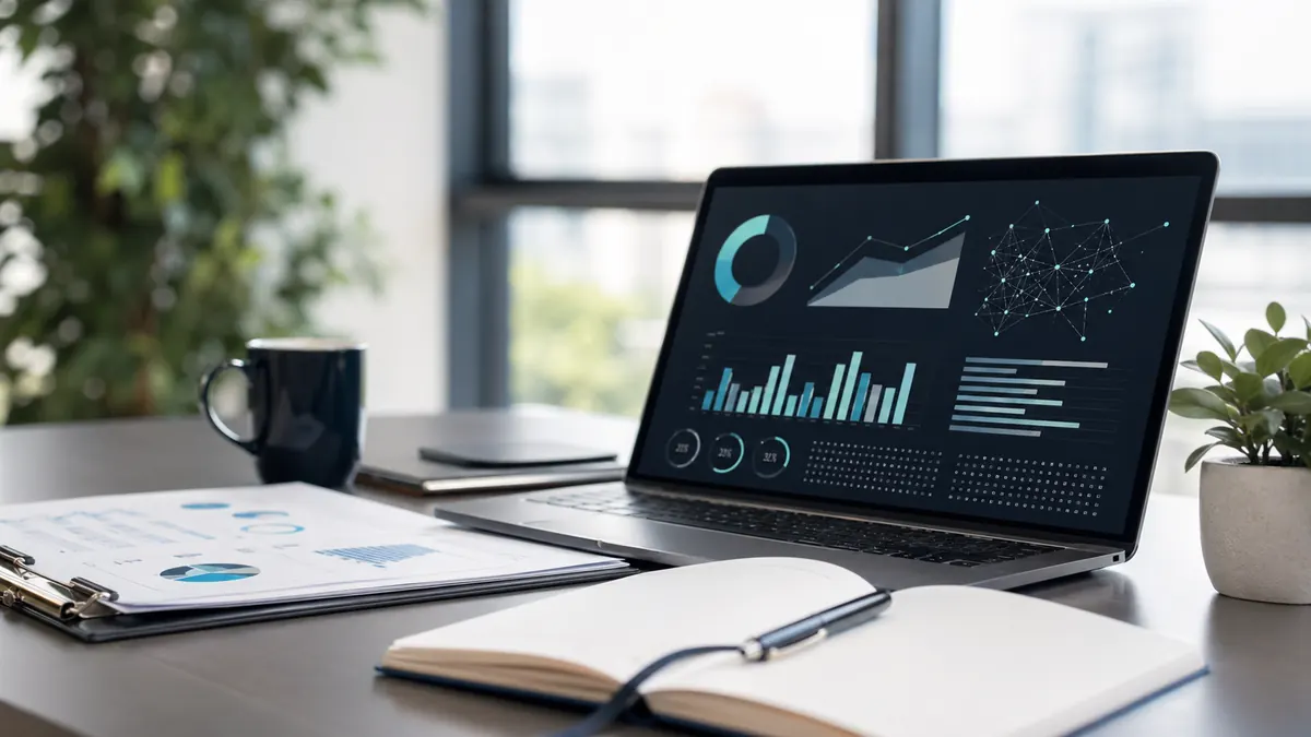 経営戦略とWeb、AI活用を検討するデスク上の写真